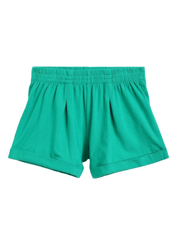 Girls White & Green Printed T-Shirt with Short Pants image number 4